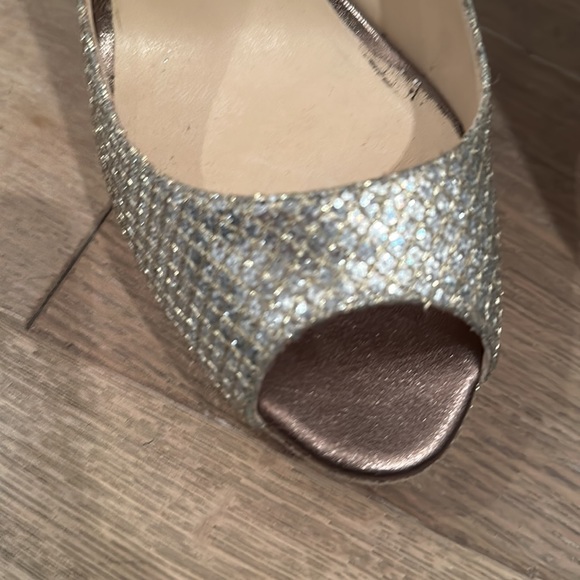 EUC Jimmy Choo sparkly platform peep toe heals - Picture 12 of 17